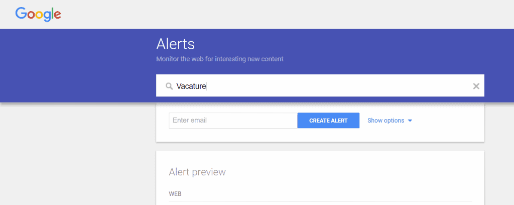 Google alert beginpagina